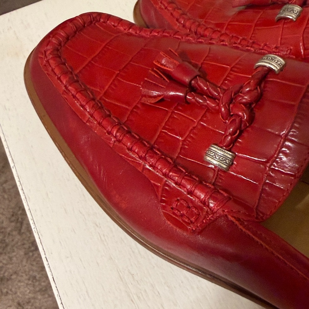 Vintage Brighton Women’s (Julie) Red Crocodile Embossed Leather Mules / Size 8.5 - Picture 7 of 9